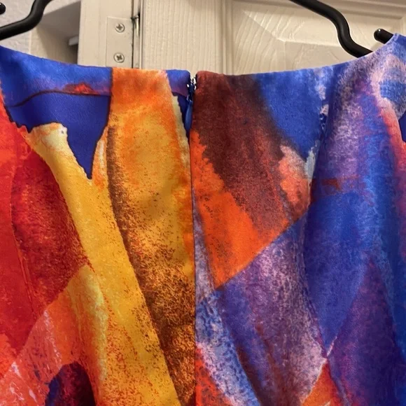 Size 10 Ellen Tracy A-Line Midi Print Dress (blue, purple, orange) - Picture 3 of 6